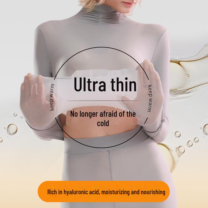 Nahtloses Thermounterwäsche-Set für Damen – hochelastisch, mit Hyaluronsäure angereichert, hoher Kragen, langärmeliges Unterhemd