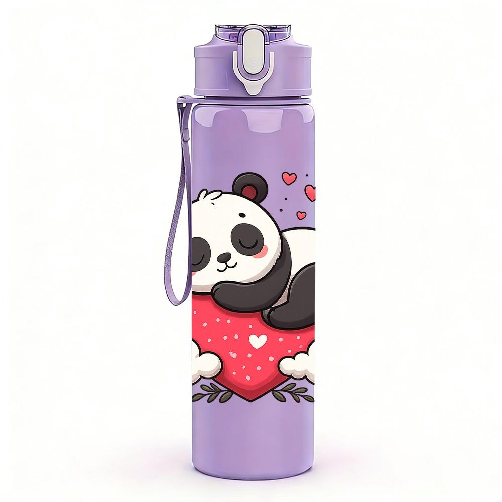1PC Heart Panda Cartoon 750ml Color Plastic Sports Water Bottle Leakproof Flip Straw Lid Suitable for Sports Office Home Use