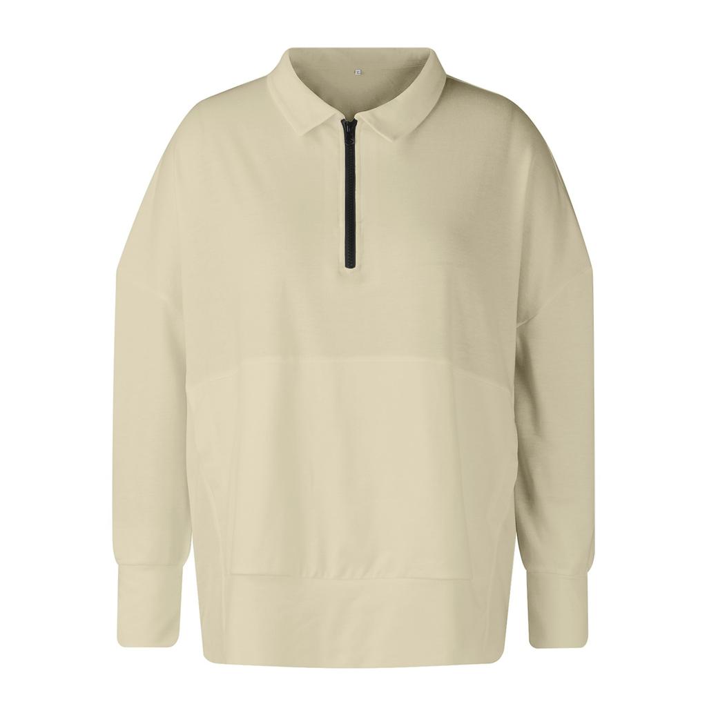 Women's Casual OversizedHalf Zippered Sports Shirt Long Sleeved Color With Pocket Pullover Top