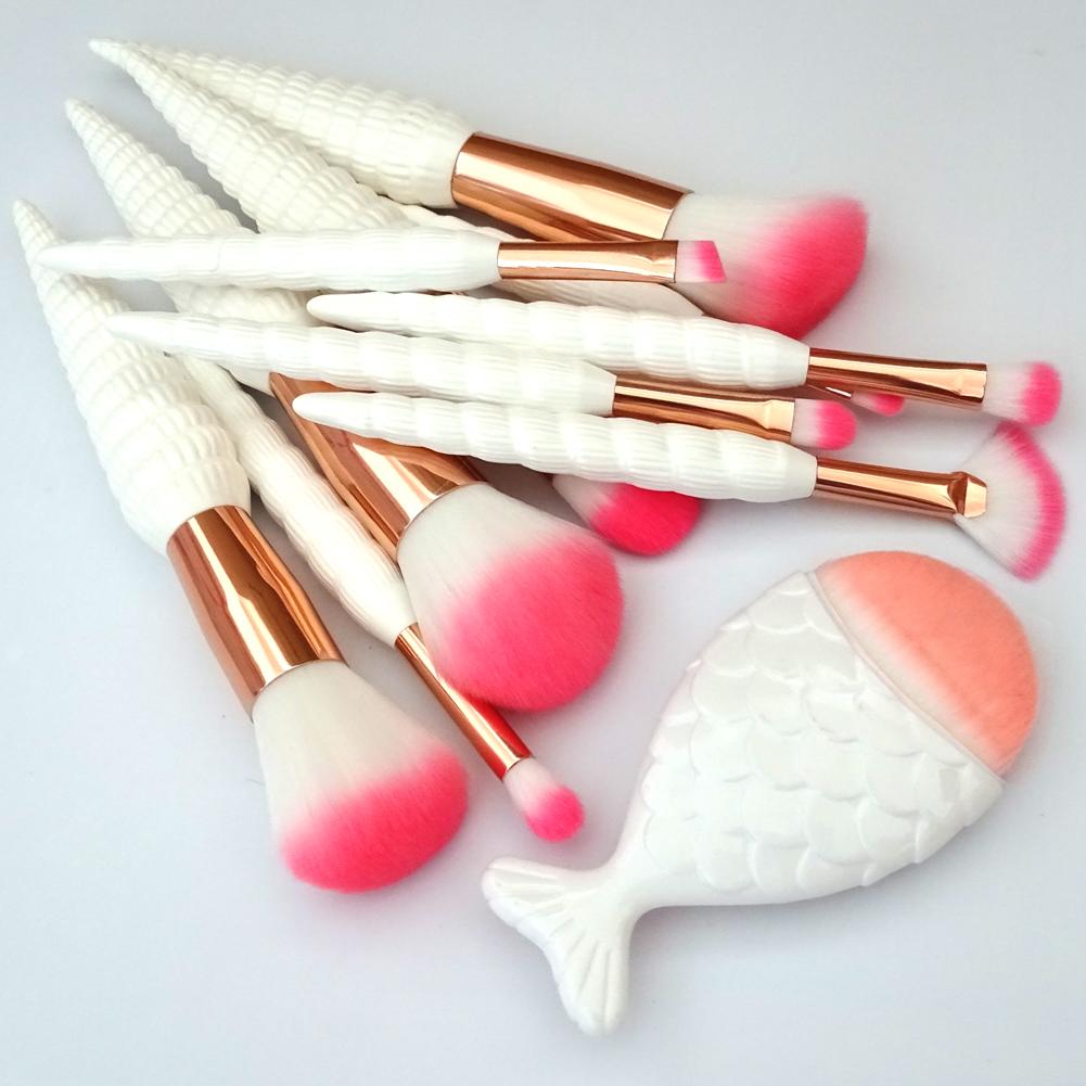 10/11pcs Unicorn Conch Shell  Makeup Brushes Set Mermaid Foundation Powder Cosmetics Eyeshadow Face Kabuki Make Up Brush Tools Kit