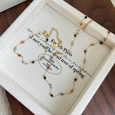 Retro Natural Stone Splicing Beaded Simple Bracelet Necklace Female Light Luxury Temperament Necklace Bracelet Accessori