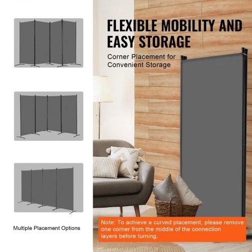 VEVOR Room Divider, 4 Panels Room Divider, Folding Privacy Screen and Portable Partition Divider for Room Separation