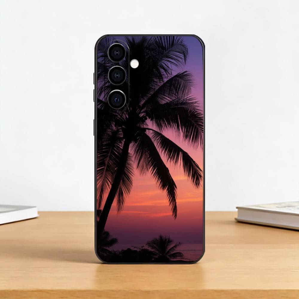 Coconut Palm T-Tree Phone Case Black Silicone Soft For Samsung Galaxy A73,A72,A71,A70,A53,A52,A51