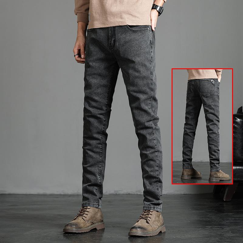Spring and Autumn Jeans Embroidered Jeans Men's Slim Fit Casual Little Feet Trousers Stretch Vintage Street Denim Trousers Male