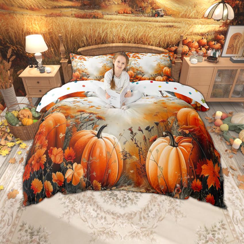 Homewish Autumn Gnome Duvet Cover Set For Kids Thanksgiving Day Gifts Bedding Set Watercolor Pumpkin Bed Set Room Decor