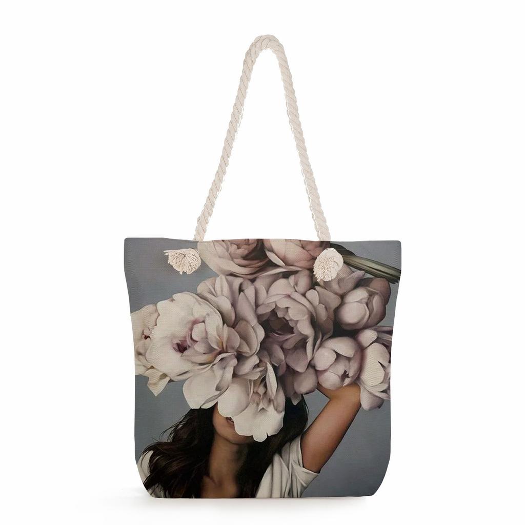 Flower Woman Print Thick Rope Single-shoulder Beach Bag 7213