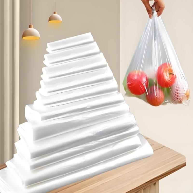100ks Plastové sáčky pro supermarkety s rukojetí Užitečné plastové úložiště Průhledná nákupní taška Role Balení potravin Uchovávejte čerstvé Nástroje