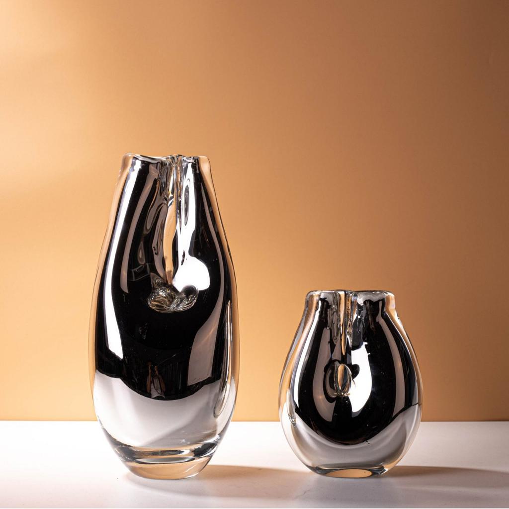 Glass Vase Silver Geometric Arc Flower Vase Flower Arrangement Accessories Hydroponics Terrarium Home Decoration Accessories