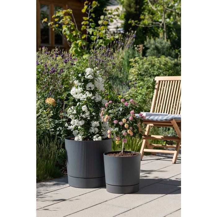 Pot de fleurs avec réserve rond - GARDEN ID - Lino - Ø 47 - 43 L - H 46 cm - Gris métallique