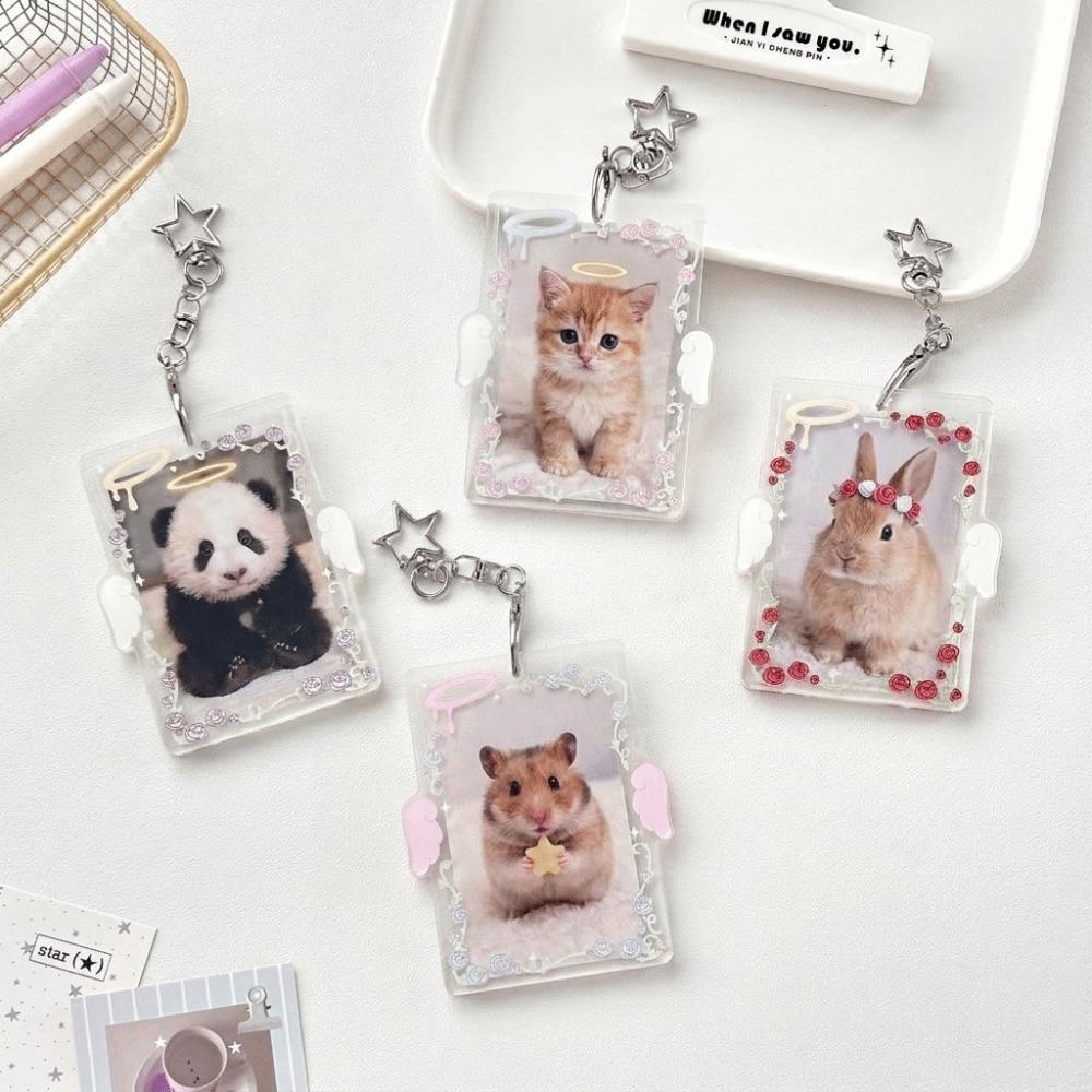 Star Clip Keychain Charm Angel Wings Photocard Organizer Photo Display Keychain Fan Collection