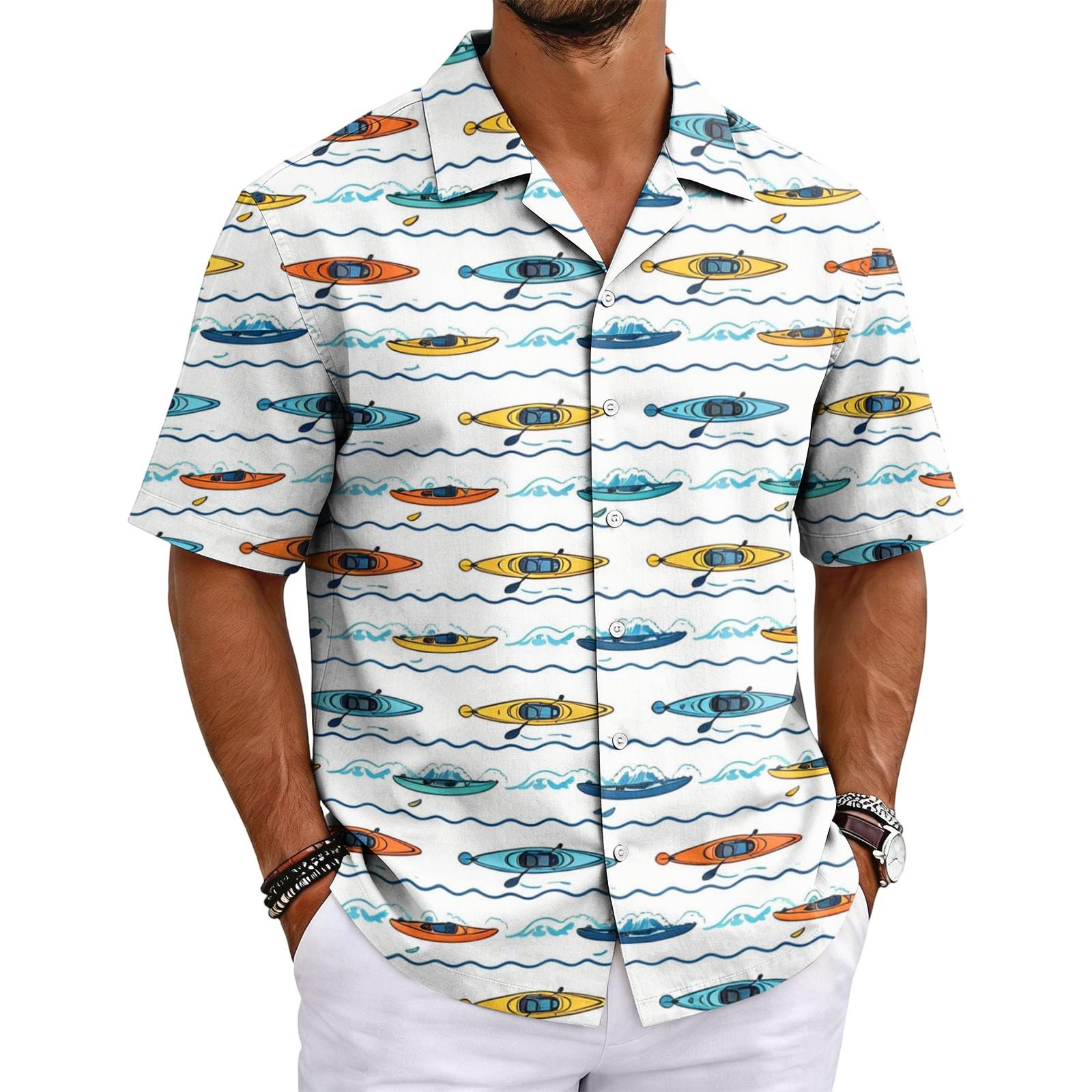 Men s Hawaiian Print Cuban Collar Shirt for Summer Vacation M