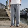 Chinese Style Men's Ramie Cotton Linen Trousers - Loose Plus Size, Straight Leg, Casual Tang Suit for Middle-Aged and Elderly, Spring/Summer.