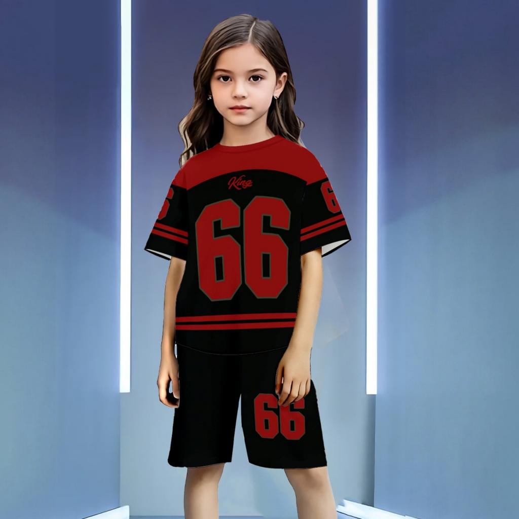 Unisex Kids' Sport Set with Letter Print, Short Sleeve Top and Pants, Round Neck Casual Outfit