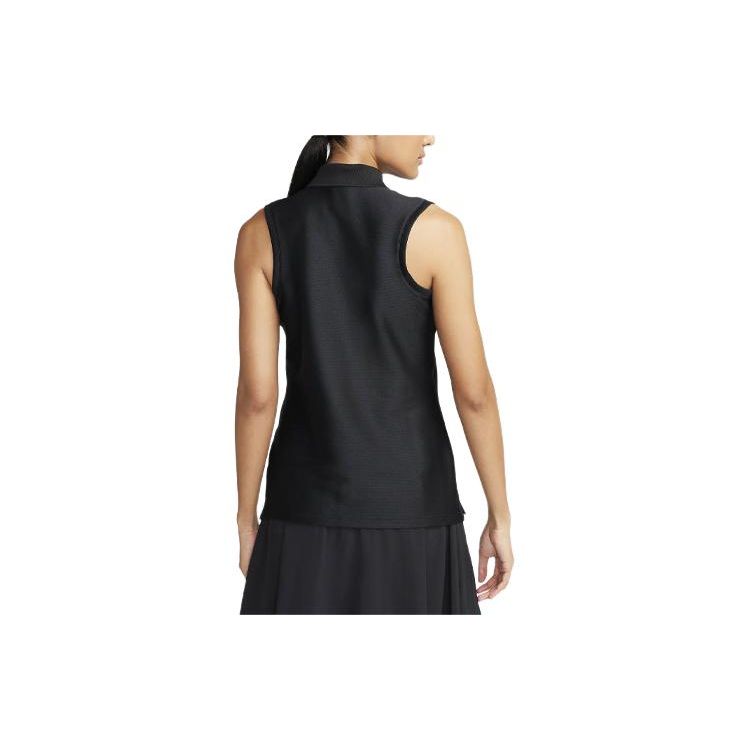 Nike Victory Solid Logo Knit Casual Sleeveless Polo Shirt Women Tops Black FD6708-010