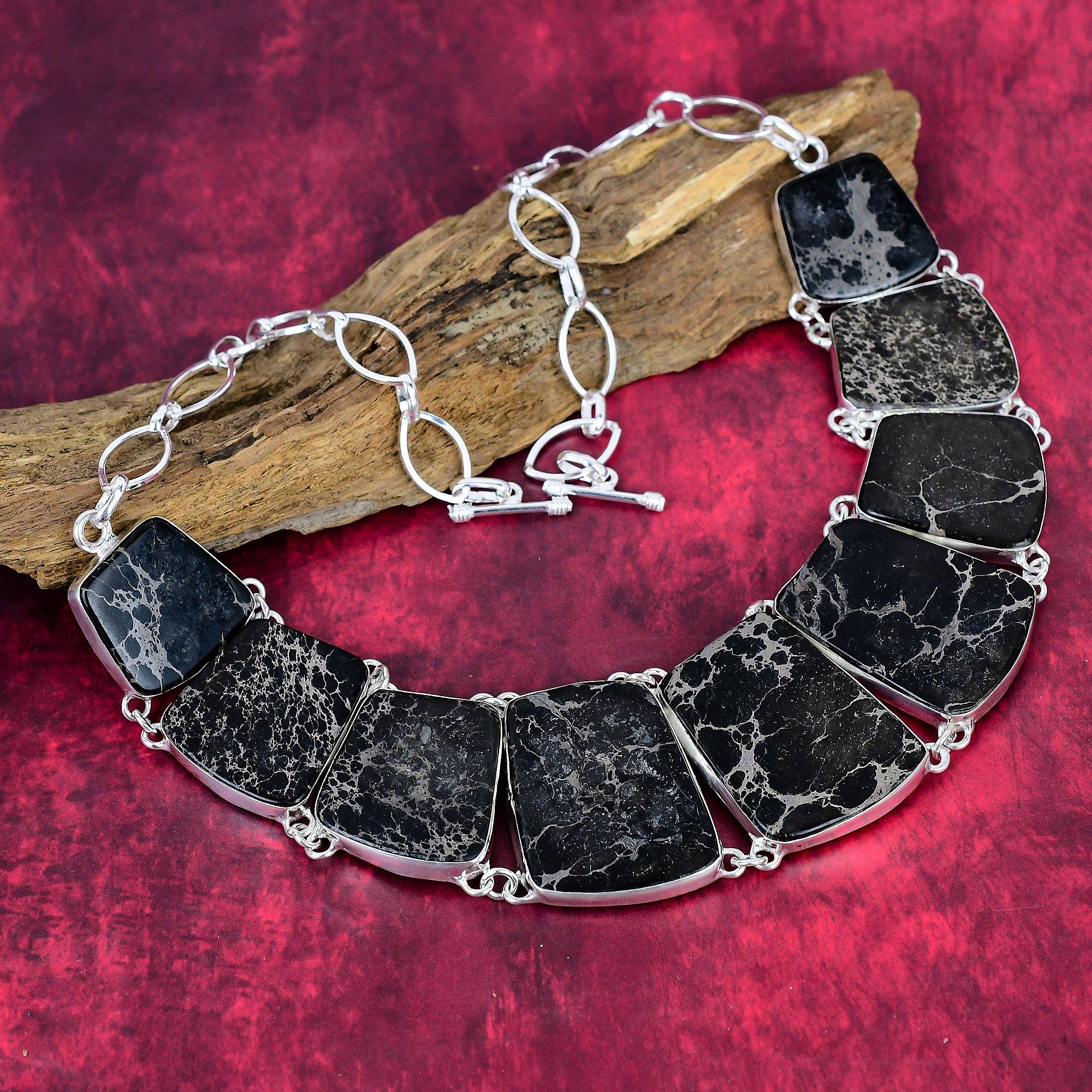 

Black Sea Sediment 925 Solid Sterling Silver Necklace Adjustable, Chain Necklace Handmade Gemstone, Gift For Mom Antique Jewelry