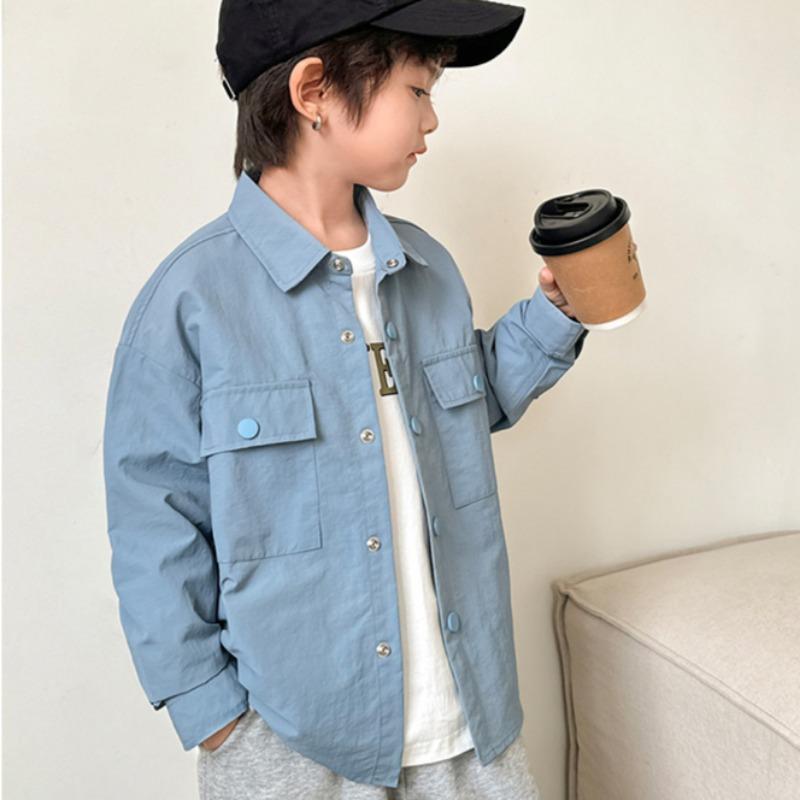 Spring and Autumn Boys New Loose Casual Solid Color Outer Shirt
