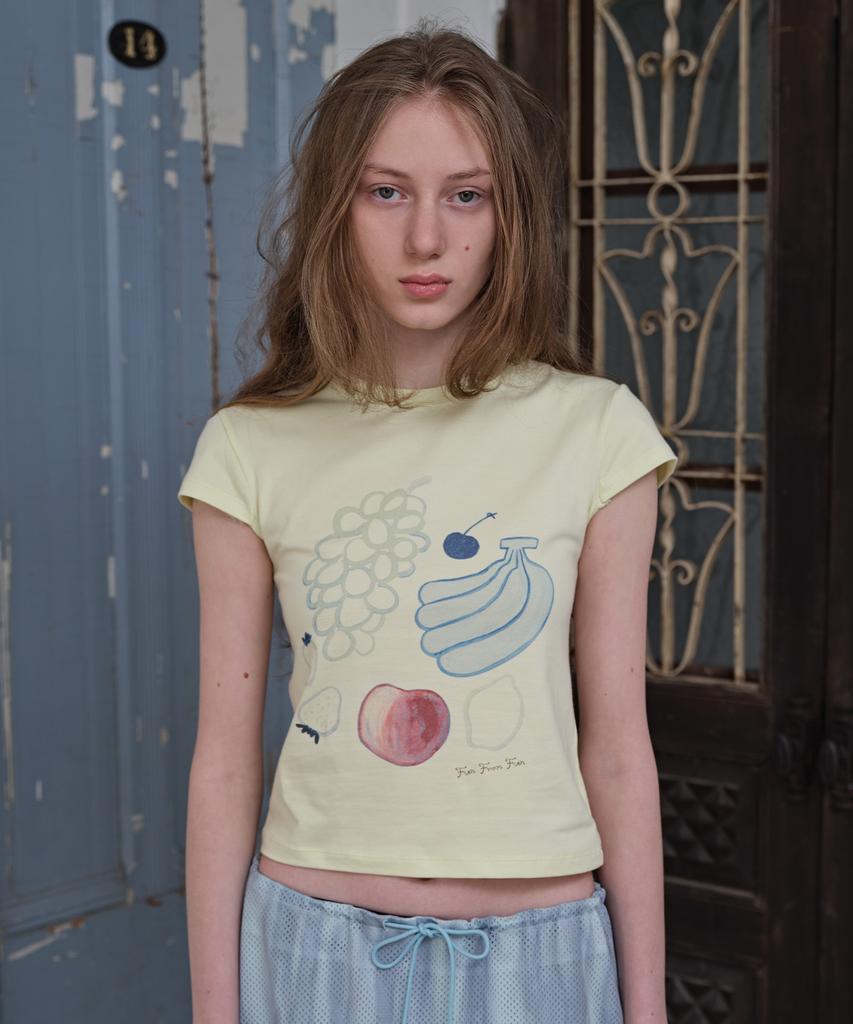 FUNFROMFUN Fruit Basket Tee, Lime Milk
