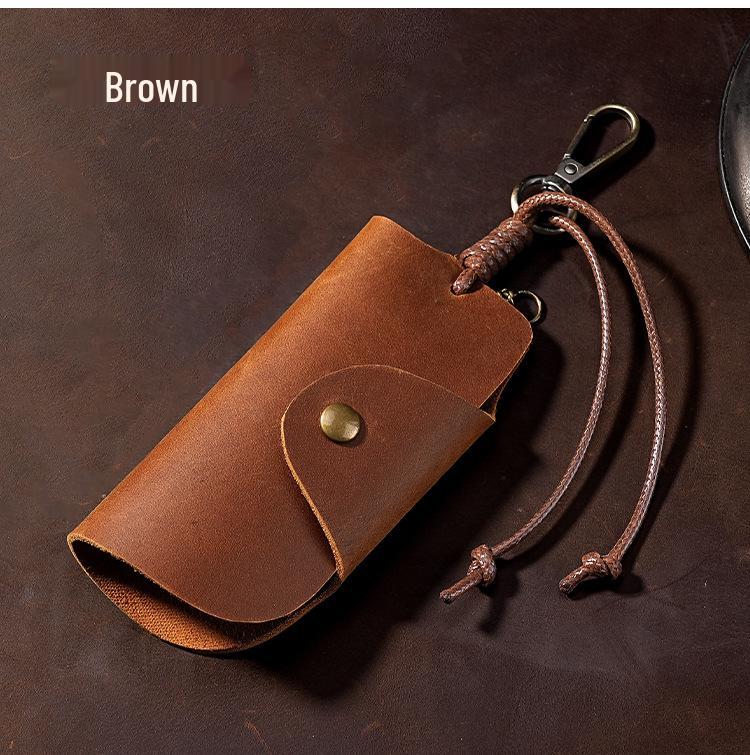 Crazy Horse Cowhide Car Key Holder - Genuine Leather Waist-Hanging Case
