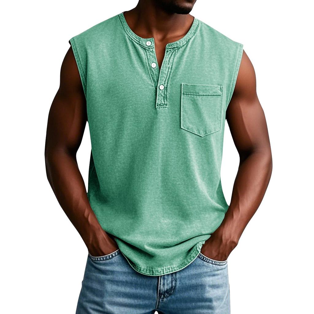 Men's Summer Solid Color Pocket Sports Buttons Vest Men's Sports Casual Vest