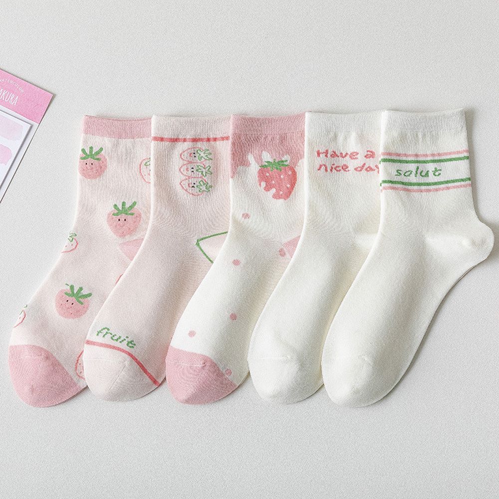 

Теплые дышащие удобные носки Harajuku Pink Cotton для девочек, носки средней длины с клубничным принтом A