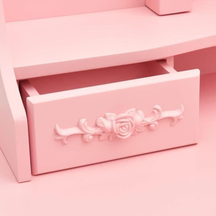 VidaXL Coiffeuse avec tabouret et miroir pliable en 3 Rose