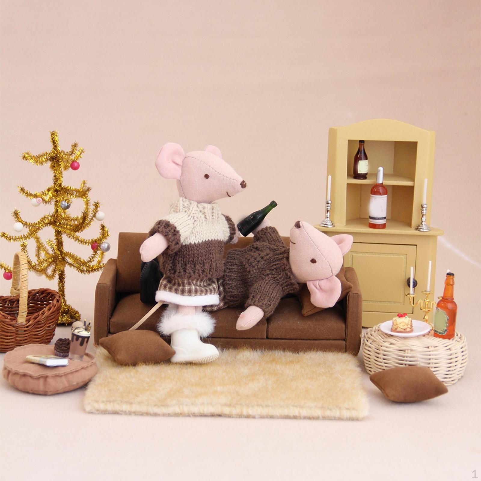 

Dollhouse Couch Miniature Sofa 1/12 DIY Pretend Play Toy Mini Furniture Dark Coffee