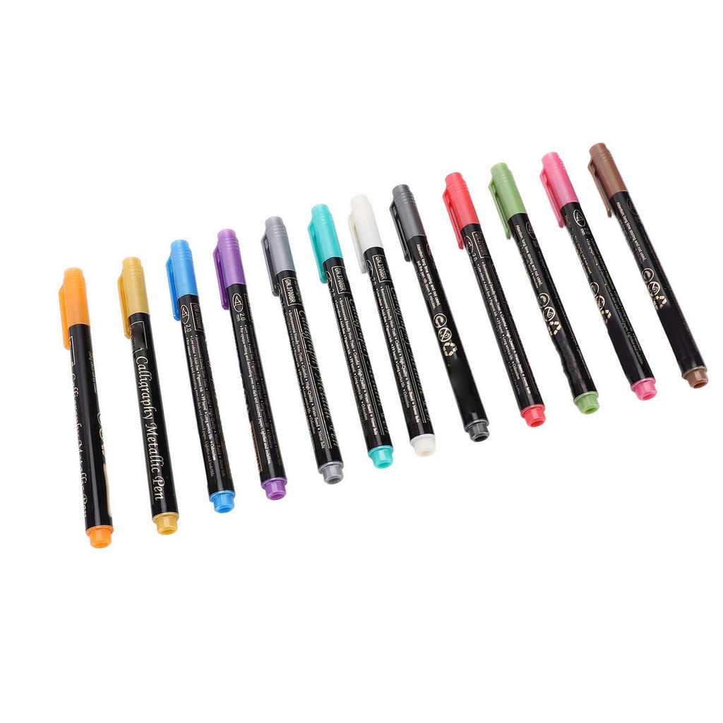 Metallic Markers 12 Colors Marker Pens Set Soft Tip for Scrapbook Doodle Arts Crafts