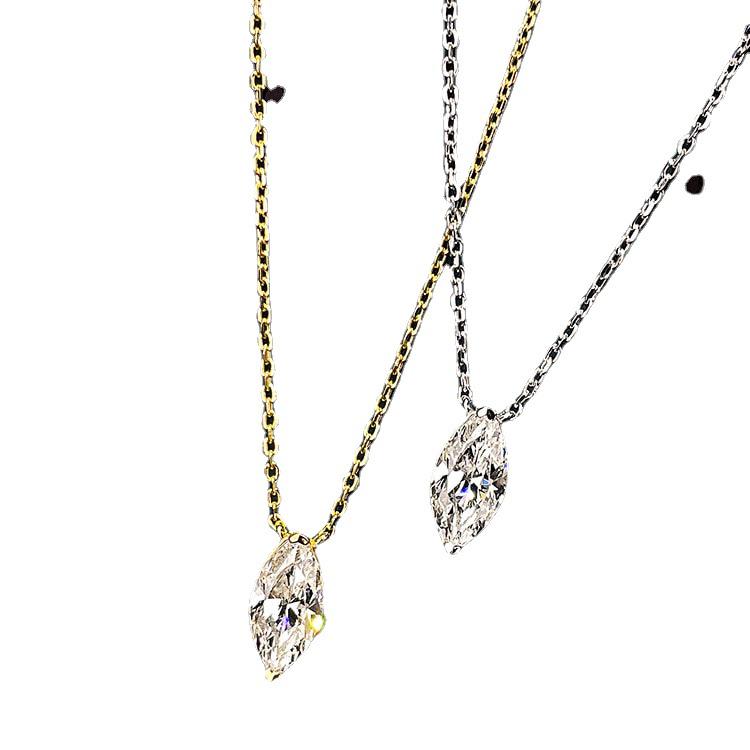Lulu Tong 2022 Marquise Cut Diamond Necklace for Women In 925 Silver - Elegant Clavicle Chain with Single Diamond.