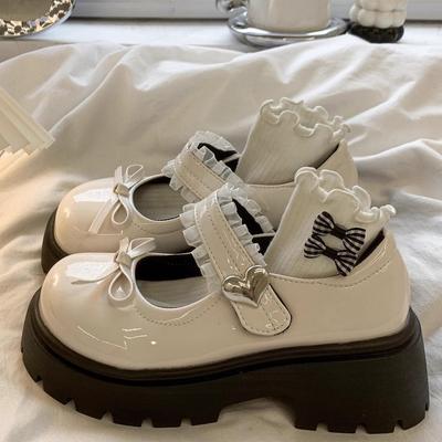 French with Skirt Mary Jane Single Shoes Women's 2025 Summer New Round Head Bow Thick Heel Platform Small Leather Shoes Women