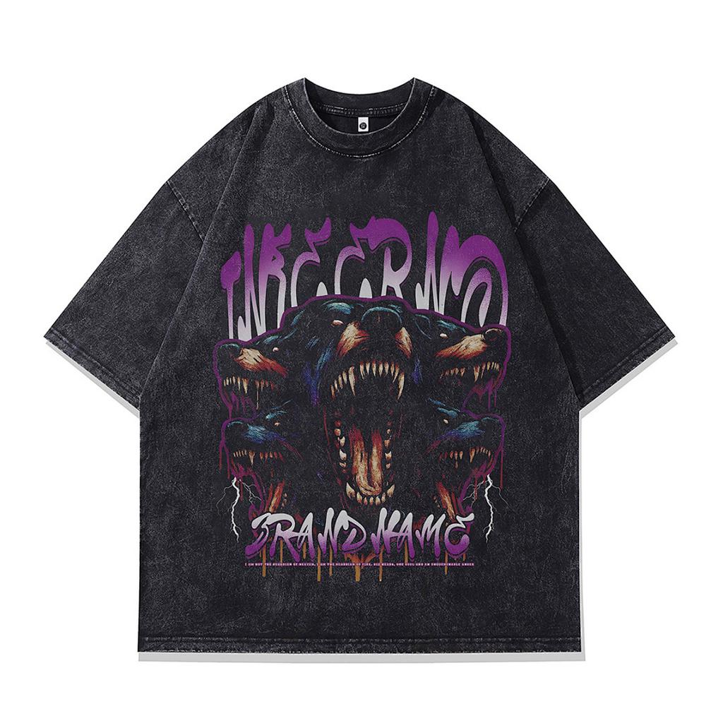 Heavy Weight Cotton Short-Sleeved T-Shirt High-Quality Digital Direct Injection Printing Half-Sleeved Washed Vintage T-Shirt