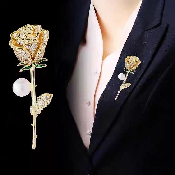 Autumn/Winter Luxurious Atmospheric Coat Accessories Chest Flowers High-end Feeling Fixed Pins Fully Inlaid Zircon Rose Brooch