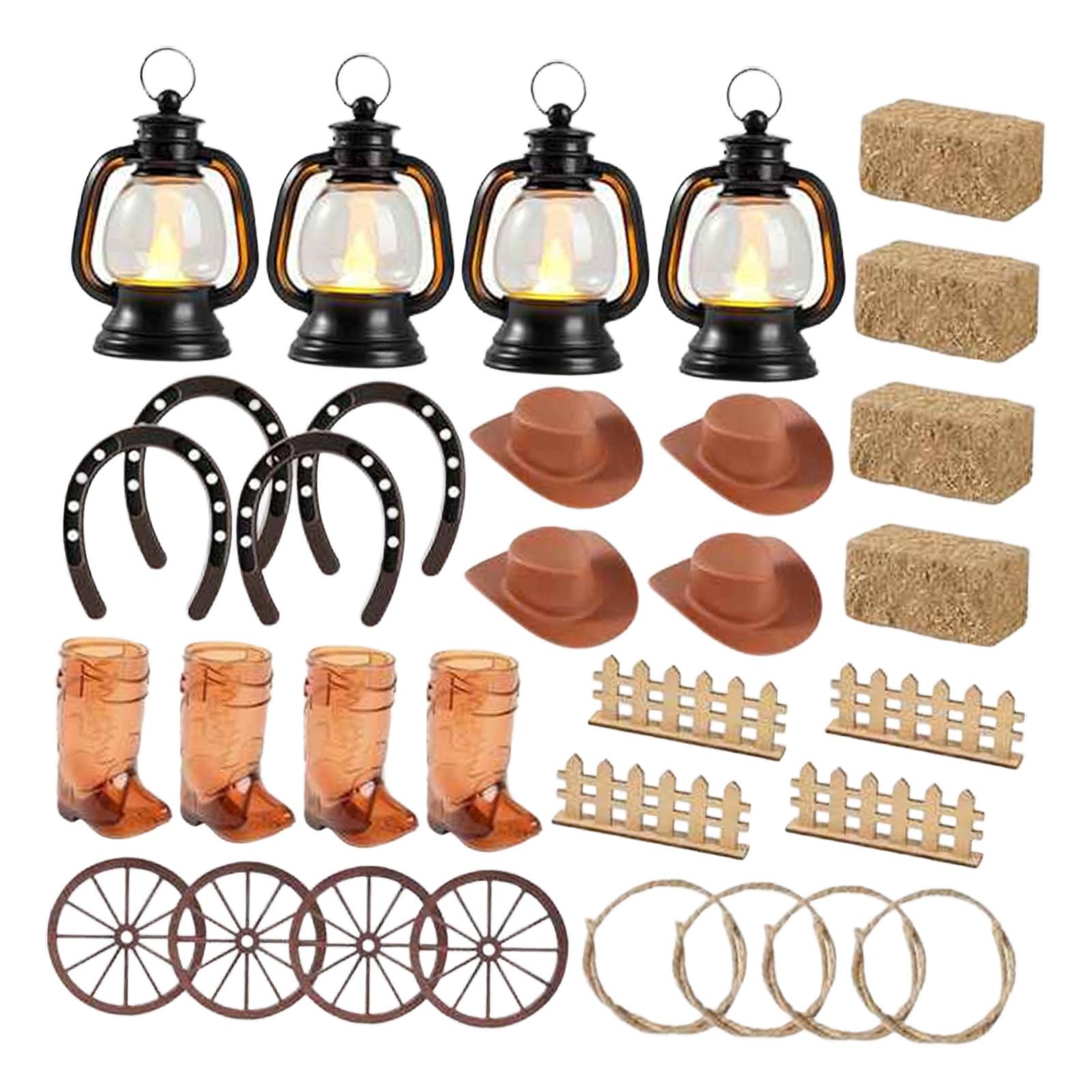 

Cowboy Theme Party Home Decoration Set Mini Cowboy Hat Lantern Horseshoe Wagon Wheel Hay Bales Creative Festival Decor Supplies