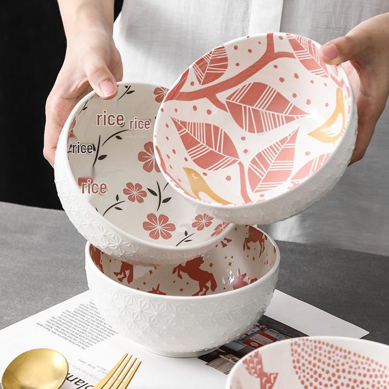 6-inch European Style Underglaze Ceramic Bowl for Salad, Soup, Rice, or Instant Noodles - Free Shipping