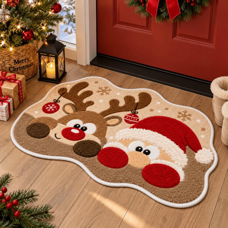 Cartoon Christmas Alien Pattern Area Rug Santa Claus Deer Entry Door Mat Soft Anti-Slip Bedroom Carpet Holiday Home Decor