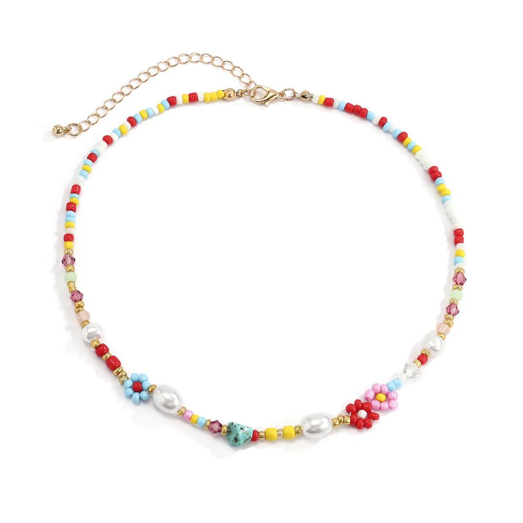 Small Flower Beaded Necklace Imitation Pearl Choker Necklace Party Jewelry