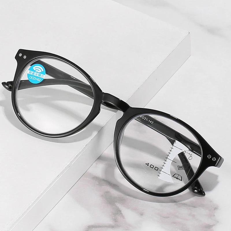 Round Frame Progressive Glasses Men Ultralight HD Multifocal Reading Glasses Ladies Women Blue Light Blocking Presbyopia Eyewear
