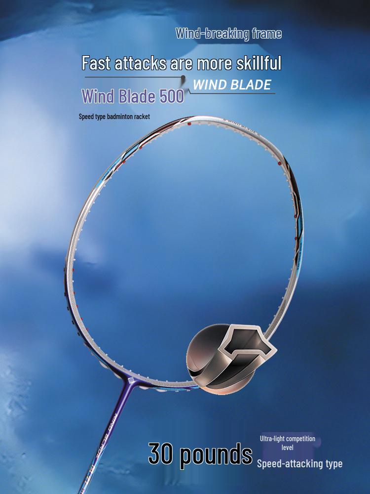 Wind Blade 500 Carbon Fiber Badminton Racket, Speed Offensive 5U, Unisex Professional.