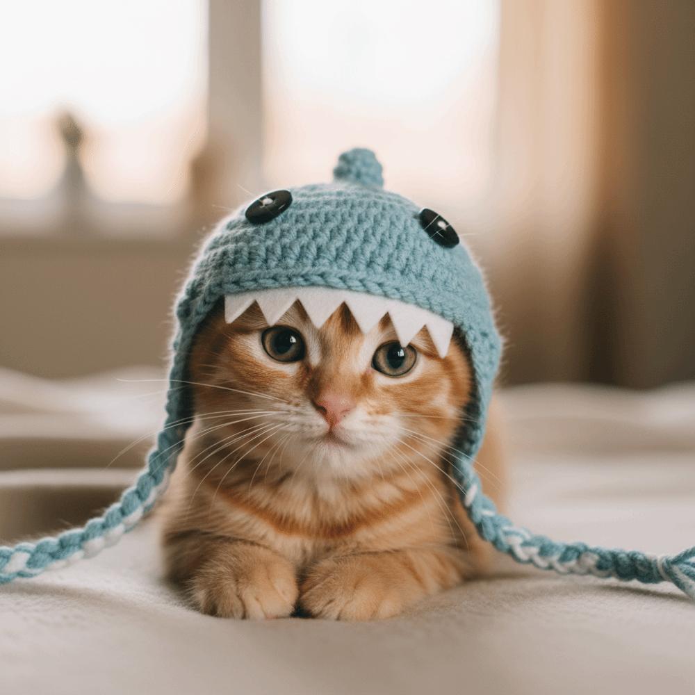 Funny Cat Knitted Hat Braid Design Pet Cosplay Headwear Cute Cat Warm Hat  Photo Props
