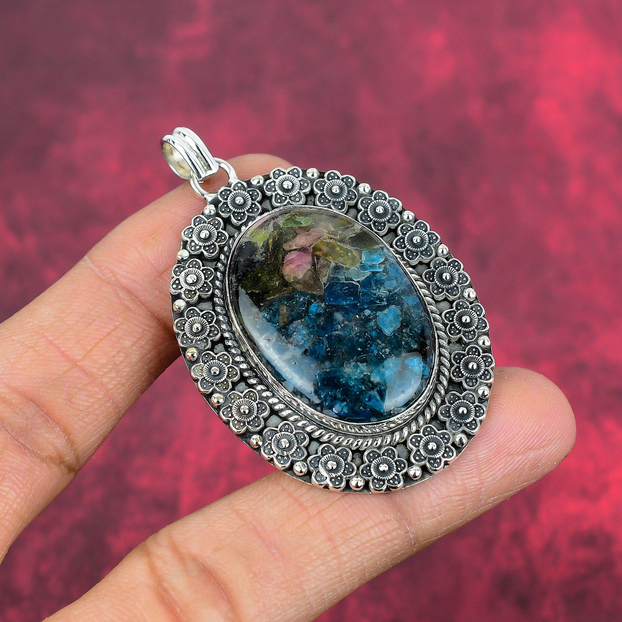 

Watermelon tourmaline Pendant Gemstone Jewelry, 925 Solid Sterling Silver Pendant, Gift For Women Handmade Pendant 2.32 Inches синій