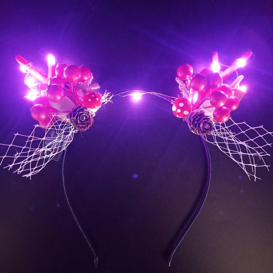 Glowing Reindeer Berry Antler Headband for Christmas & Halloween Parties