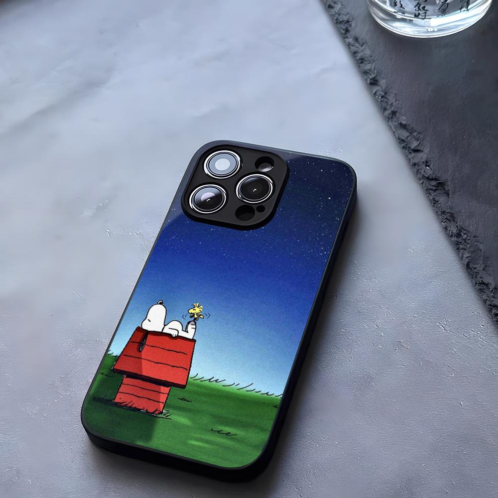 Big Head Snoopy Cartoon Phone Case Tempered Glass For IPhone 17 13 14 16 12 15 11 Pro Max Plus Mini X XR SE2020 Coque