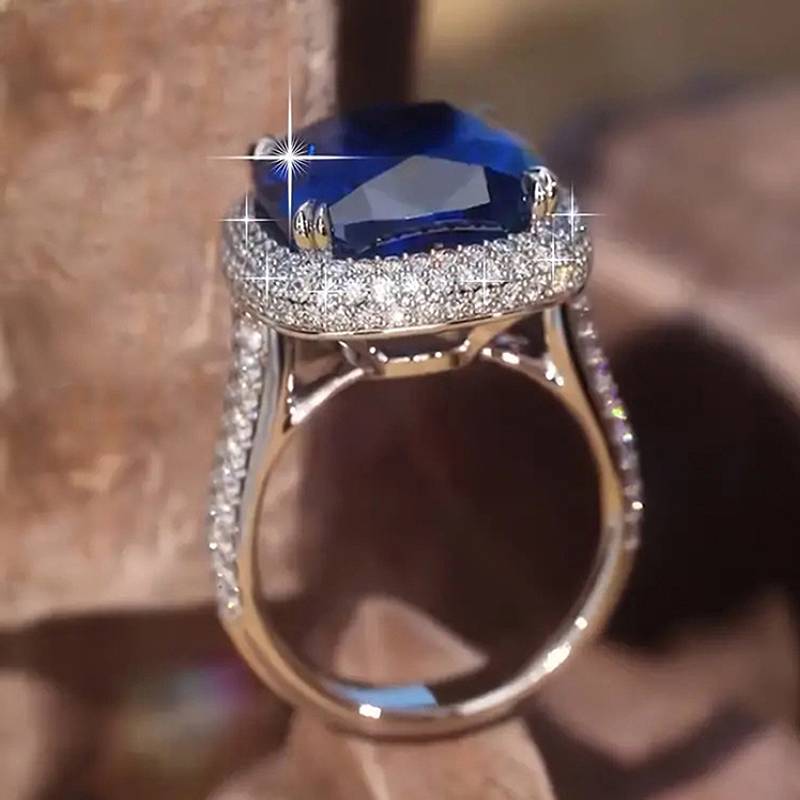 

Huitan Lady Ring Inlaid Shiny Blue Cubic Zirconia Elegant Wedding Anniversary Aesthetic Accessories Gift Trendy Charming Zircon 8
