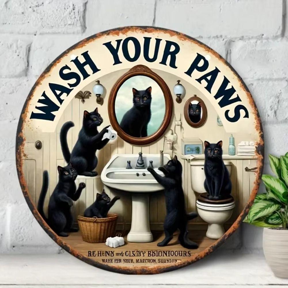 Mein Pfoten Katze Schild Humorvolle Metall Dekoration für Badezimmer Küche 20x20 cm