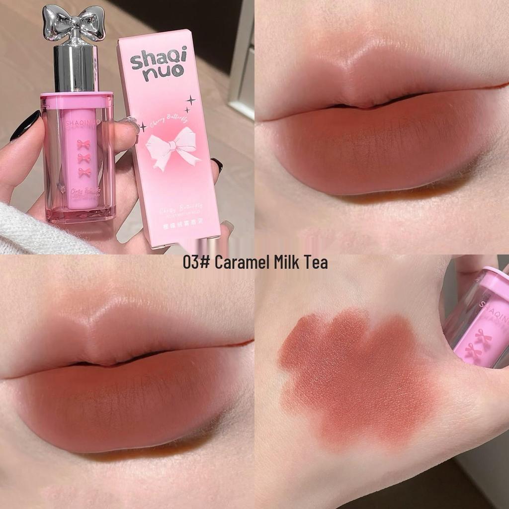 Cherry Blossom Velvet Mist Lip Mud: Matte Whitening Glaze, Long-Lasting Lipstick for Autumn/Winter.
