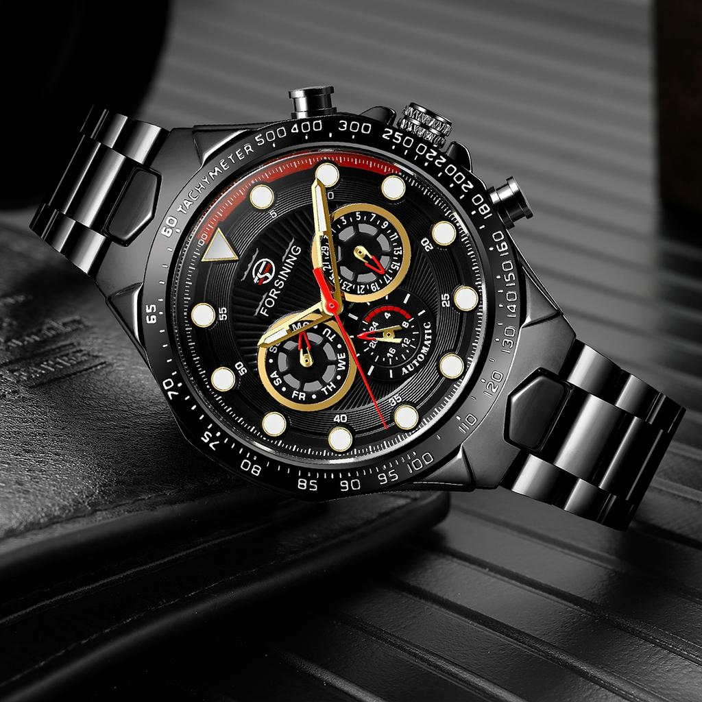 Forsining Luxuriöse Wasserdichte Mechanische Große Herrenuhren Edelstahl Automatikwerk Chronograph Armbanduhr