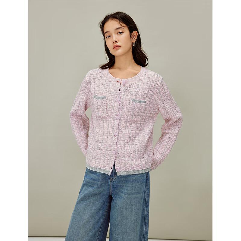 INMAN Women's Tweed-Style Metallic Knit Cardigan