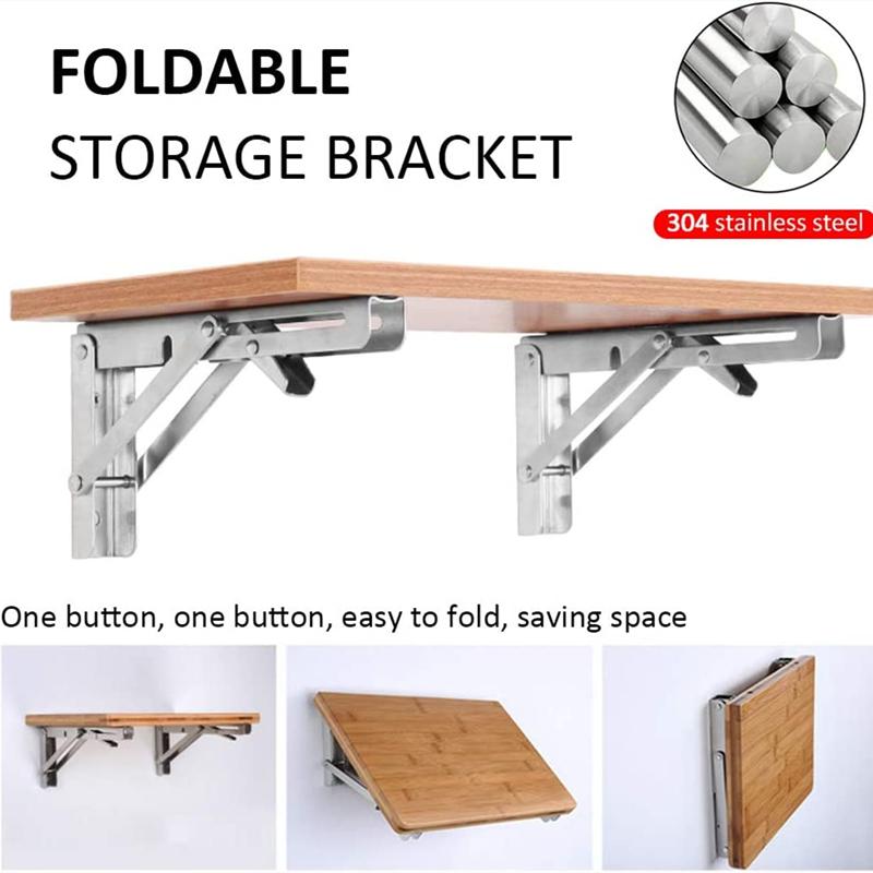 New 2PCS Folding Shelf Brackets 8-14inch Heavy Duty Stainless Steel Collapsible Shelf Table Work Space Saving DIY Bracket 2025