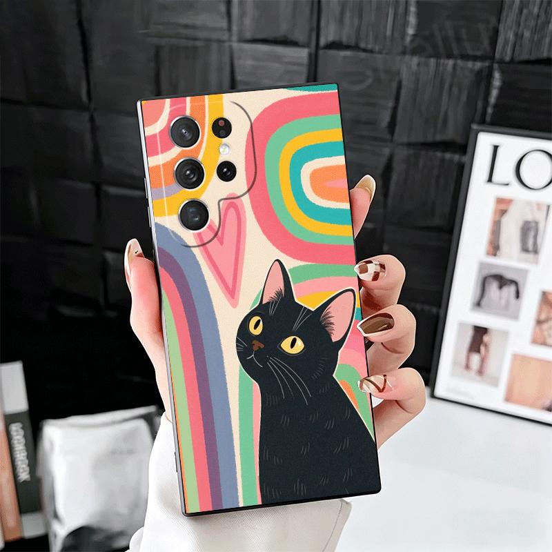 

Кот Милый Котёнок Мультяшный Мягкий Чехол для Телефона для Samsung Galaxy S26 S25 Edge S24 Ultra S23 Plus S22 S21 FE S20 Черный Чехол Задняя Панель Samsung S26 Ultra