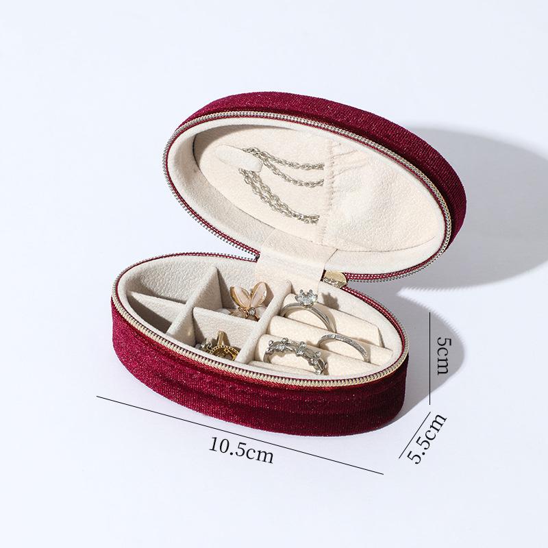 Vintage Samt Oval Schmuckaufbewahrungsbox mit Reißverschluss - Mini Tragbare High-End Verpackung