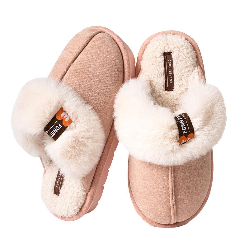 Plush cotton slippers winter home indoor non-slip cotton mop plush thick sole 2025 new thermal shoes